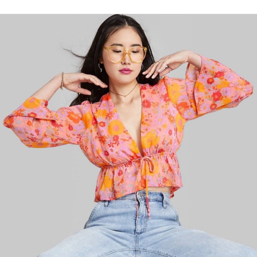 Wild Fable Long Sleeve Tie Front Top